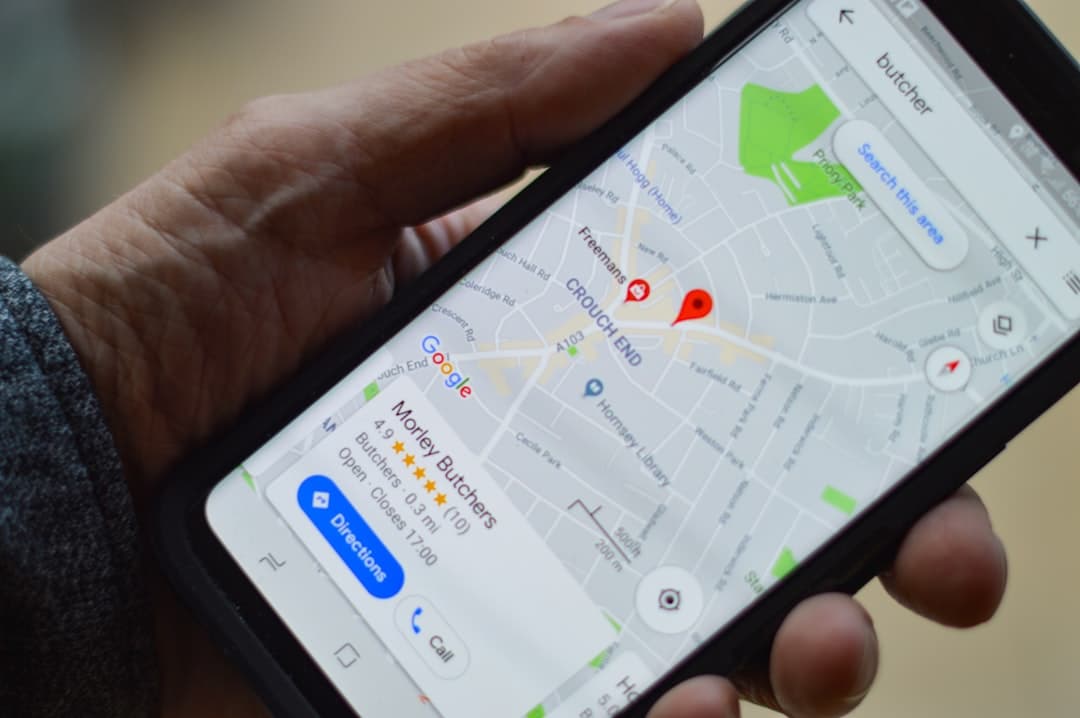 A close-up of a map with pins marking local businesses, illustrating the importance of local SEO for psychology practices.