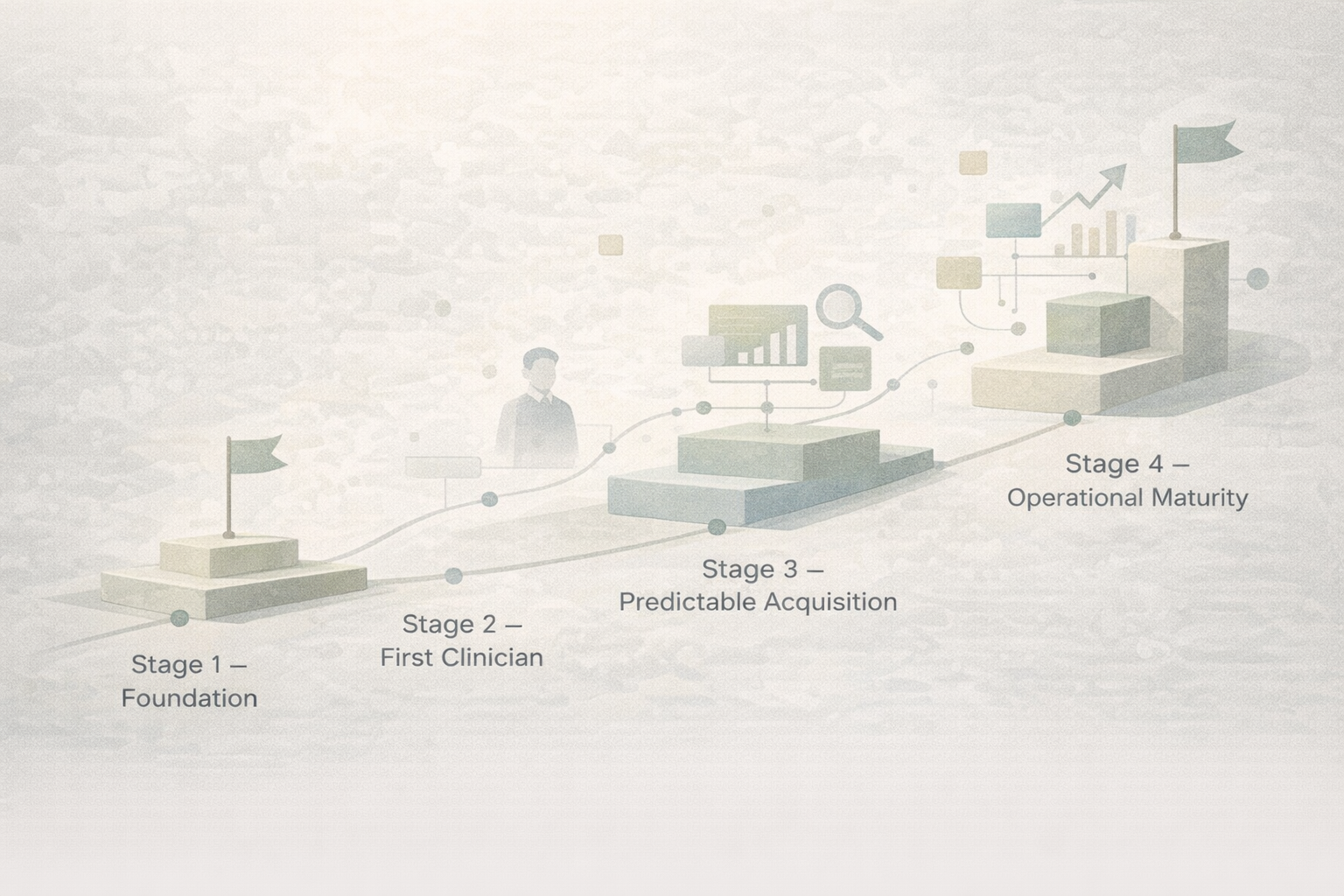 Four-stage roadmap from foundation through operational maturity for scaling a group therapy practice